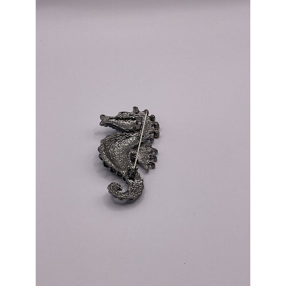 Sparkling Seahorse Brooch Pin With Blue & Green Rhinestones - Picture 4 of 6